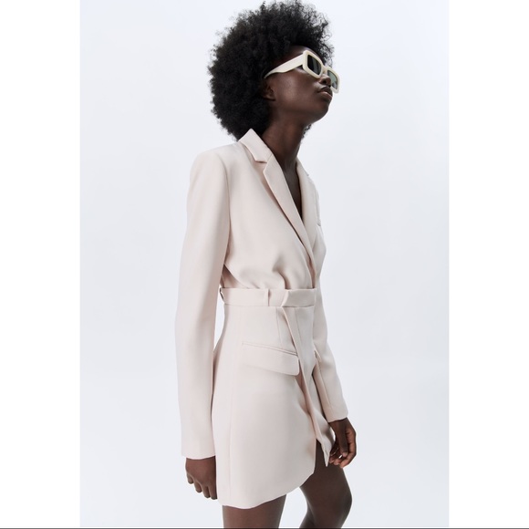ZARA Blogger Fav Long Sleeve Structured Mini Blazer Dress Pastel Yellow Cream - Picture 5 of 16